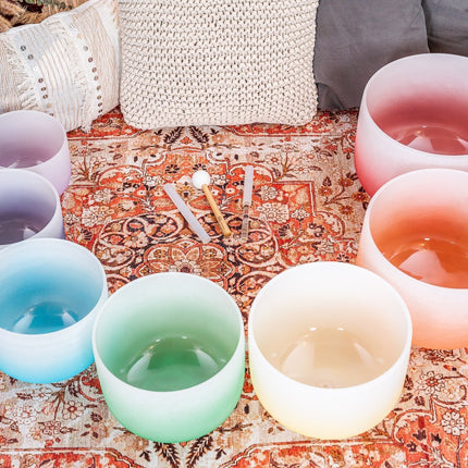 7 Chakra Color Quartz Crystal Singing Bowl Set (8"-14")