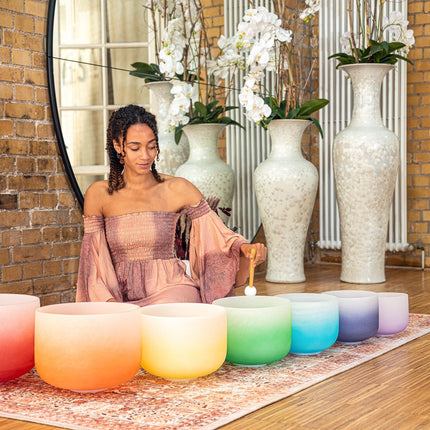 7 Chakra Color Quartz Crystal Singing Bowl Set (8"-14")