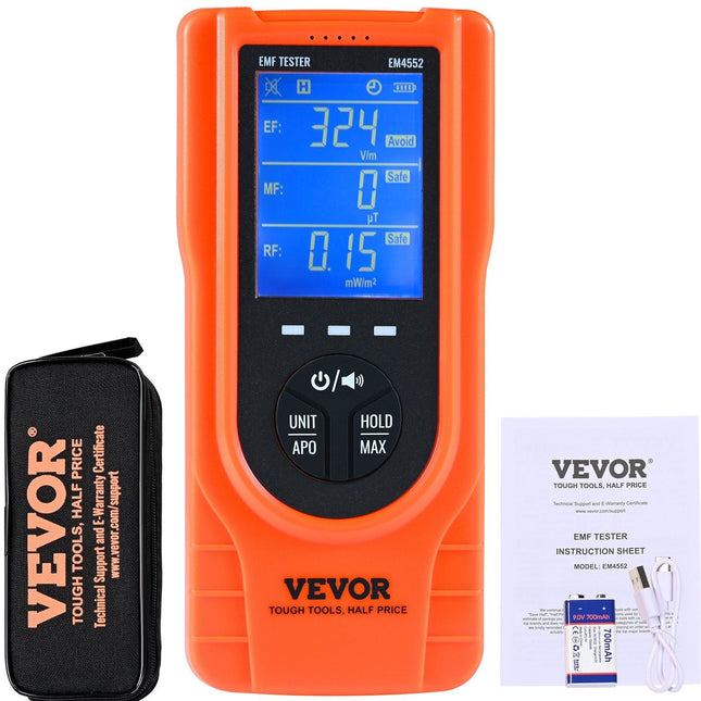 3-in-1 EMF Meter, 5Hz - 3.5GHz, Handheld Rechargeable Electromagnetic Field Radiation Detector, Digital LCD EMF Tester