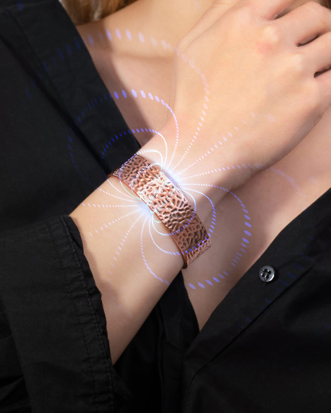 Mega Strength Magnetic Therapy Bracelet Wide Hammered Copper Cuff