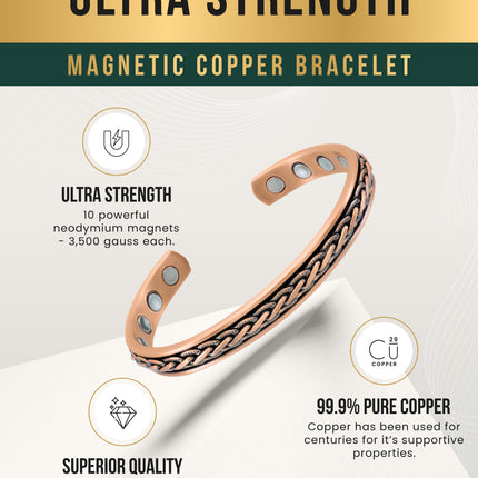 Woven Inlay Copper Magnetic Therapy Bracelet Bangle for Men & Women