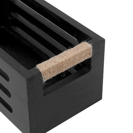 HXGONYI Wood Toilet Paper Holder Basket with Handles Black 12x5.9x4.9in