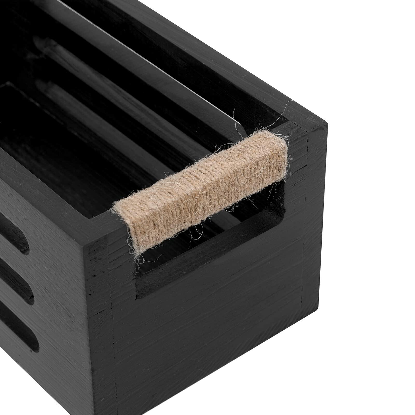 HXGONYI Wood Toilet Paper Holder Basket with Handles Black 12x5.9x4.9in