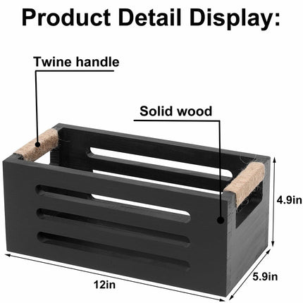HXGONYI Wood Toilet Paper Holder Basket with Handles Black 12x5.9x4.9in