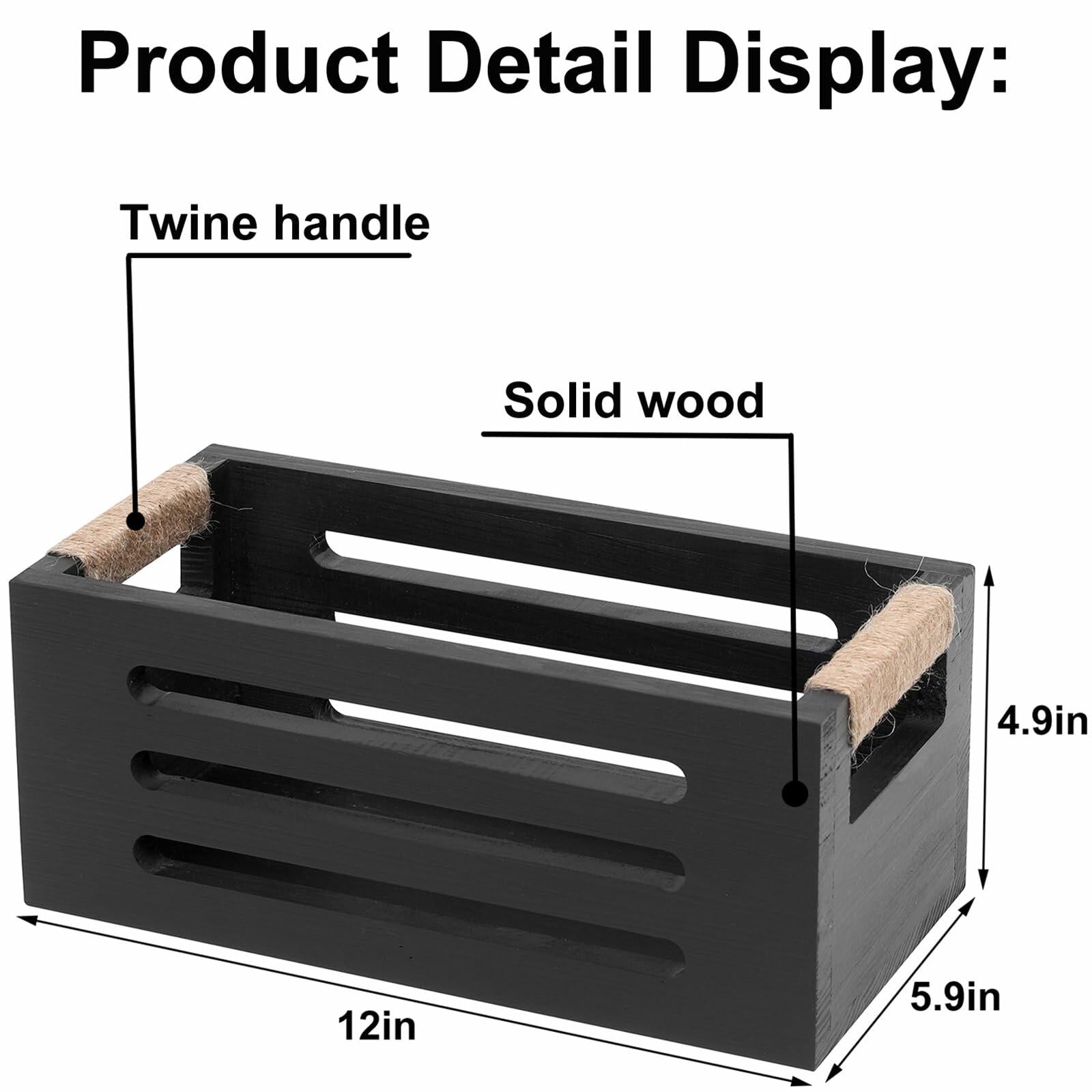 HXGONYI Wood Toilet Paper Holder Basket with Handles Black 12x5.9x4.9in